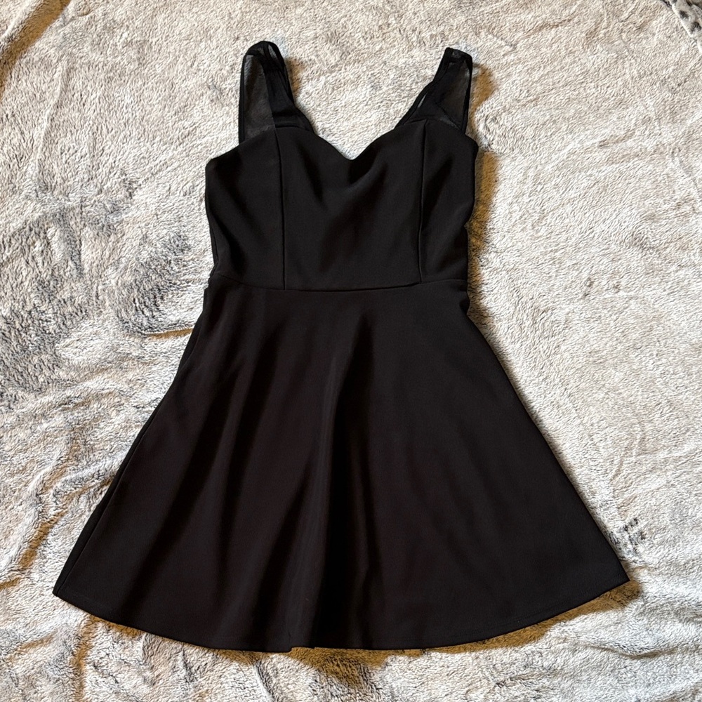 Forever 21 Skater Dress Small Sweetheart Neckline Sheer Strap Little Black Dress